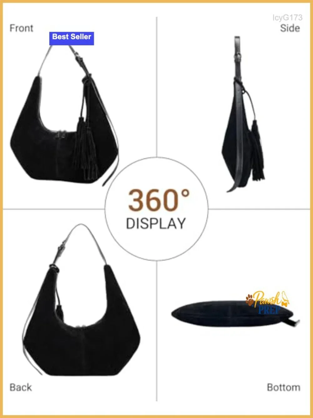 Faux Suede Slouchy Crescent Hobo Shoulder Bag with Tassel Adjustable Strap